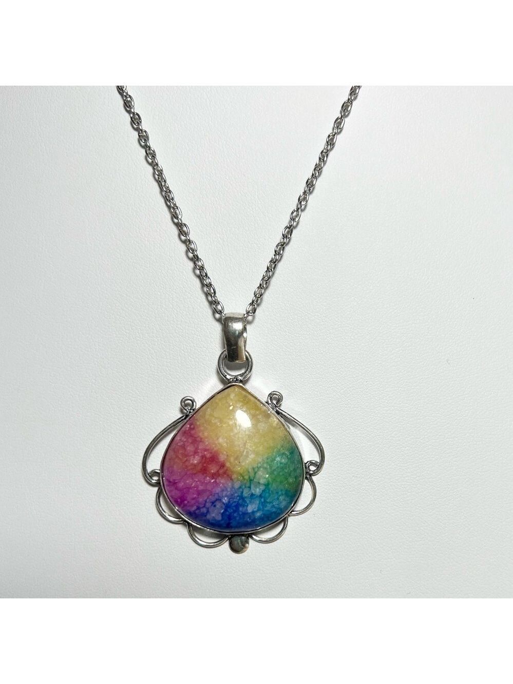 925 Plated Rainbow solar quartz pendant